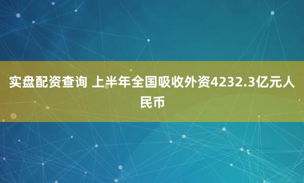 实盘配资查询 上半年全国吸收外资4232.3亿元人民币